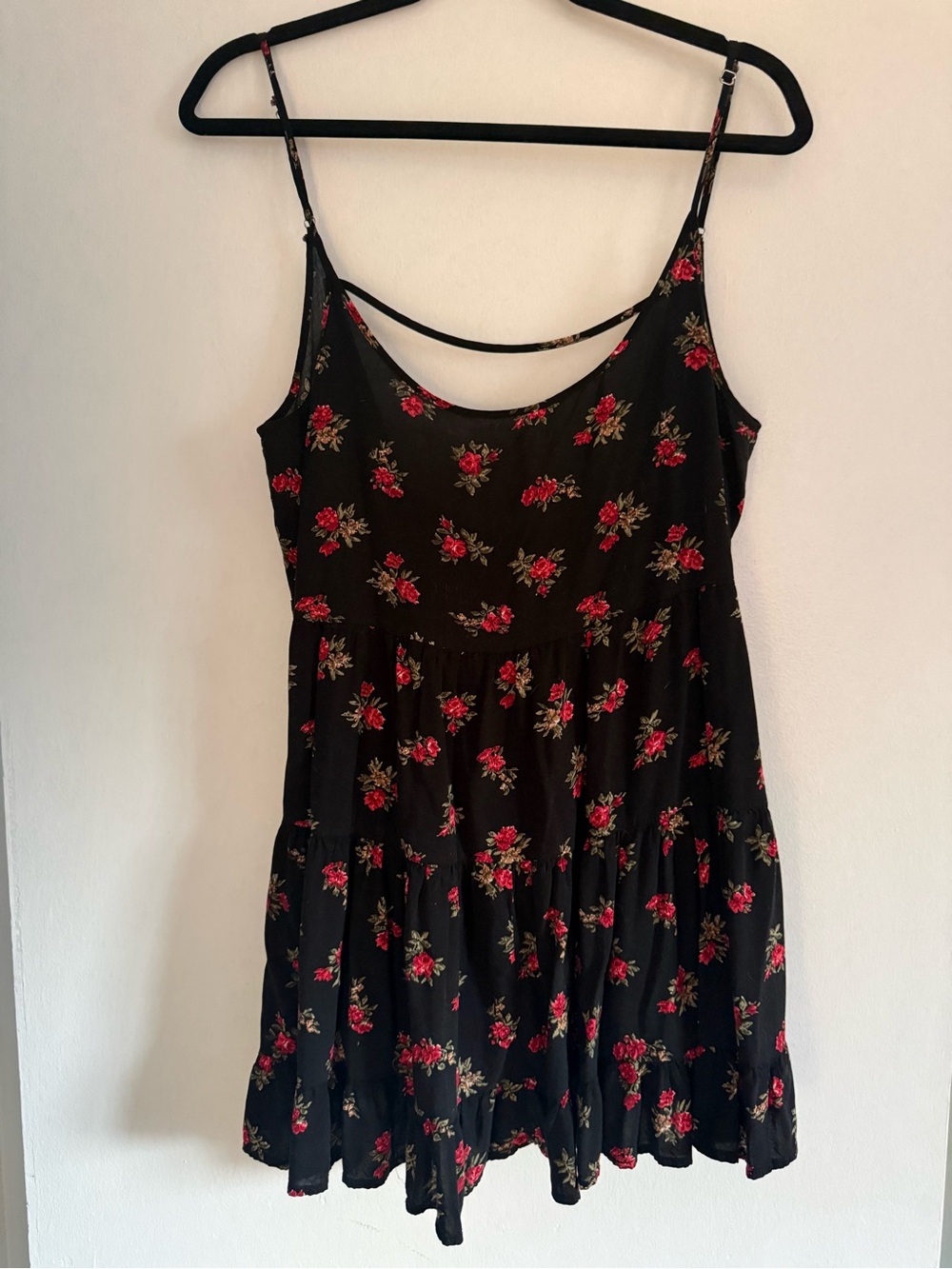 Brandy Melville Black Dress with Red Rose Print